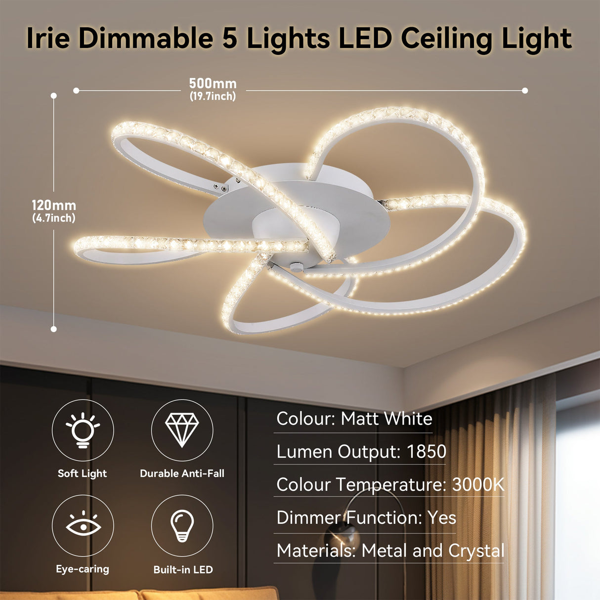 Irie Dimmable 5-Light LED Ceiling Light — White — Allure Home Collections