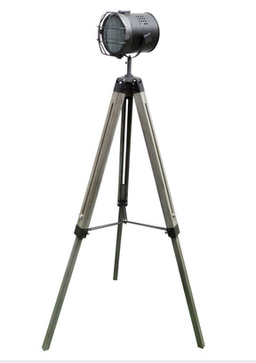 Nautical Tripod Floor Lamp Steel Grey with Searchlight Head