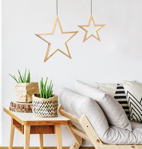 Large Bamboo Star LED Hanging Lamp Set