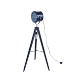 Nautical tripod floor lamp with adjustable matte black spotlight head