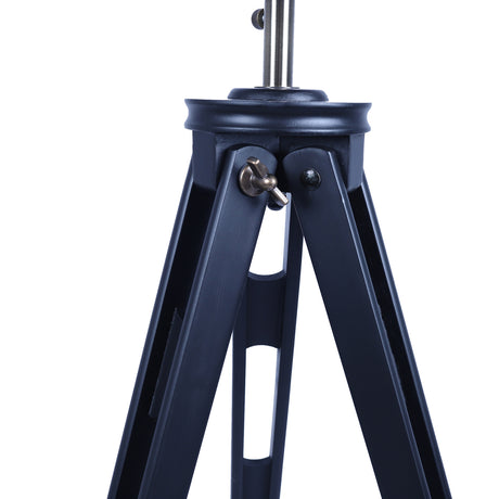 Nautical tripod floor lamp with adjustable matte black spotlight head