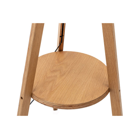 Natural Rubberwood Tripod Floor Lamp with Round Shelf and Linen Shade — Allure Home Collections
