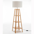 Natural Wood Floor Lamp with Shelves