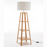 Natural Wood Floor Lamp with Shelves