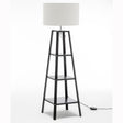 Eiffel 3-Tier Natural Rubberwood Floor Lamp with Linen Shade and Storage Shelves — Allure Home Collections