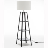 Eiffel 3-Tier Natural Rubberwood Floor Lamp with Linen Shade and Storage Shelves — Allure Home Collections