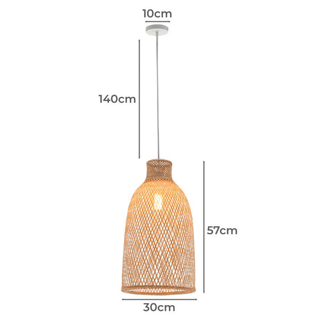 Natural Woven Bamboo Cone Pendant Lamp — Boho Bell Shade — Allure Home Collections