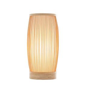 Woven bamboo cylinder table lamp in natural finish - view 1