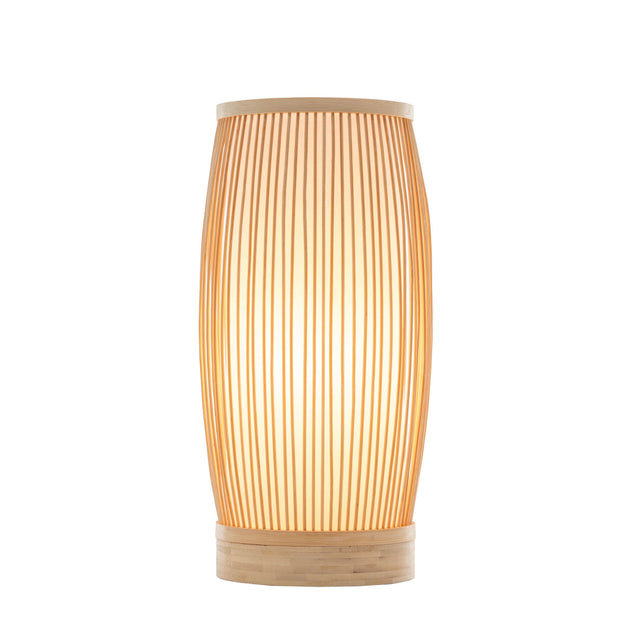 Woven bamboo cylinder table lamp in natural finish - view 1
