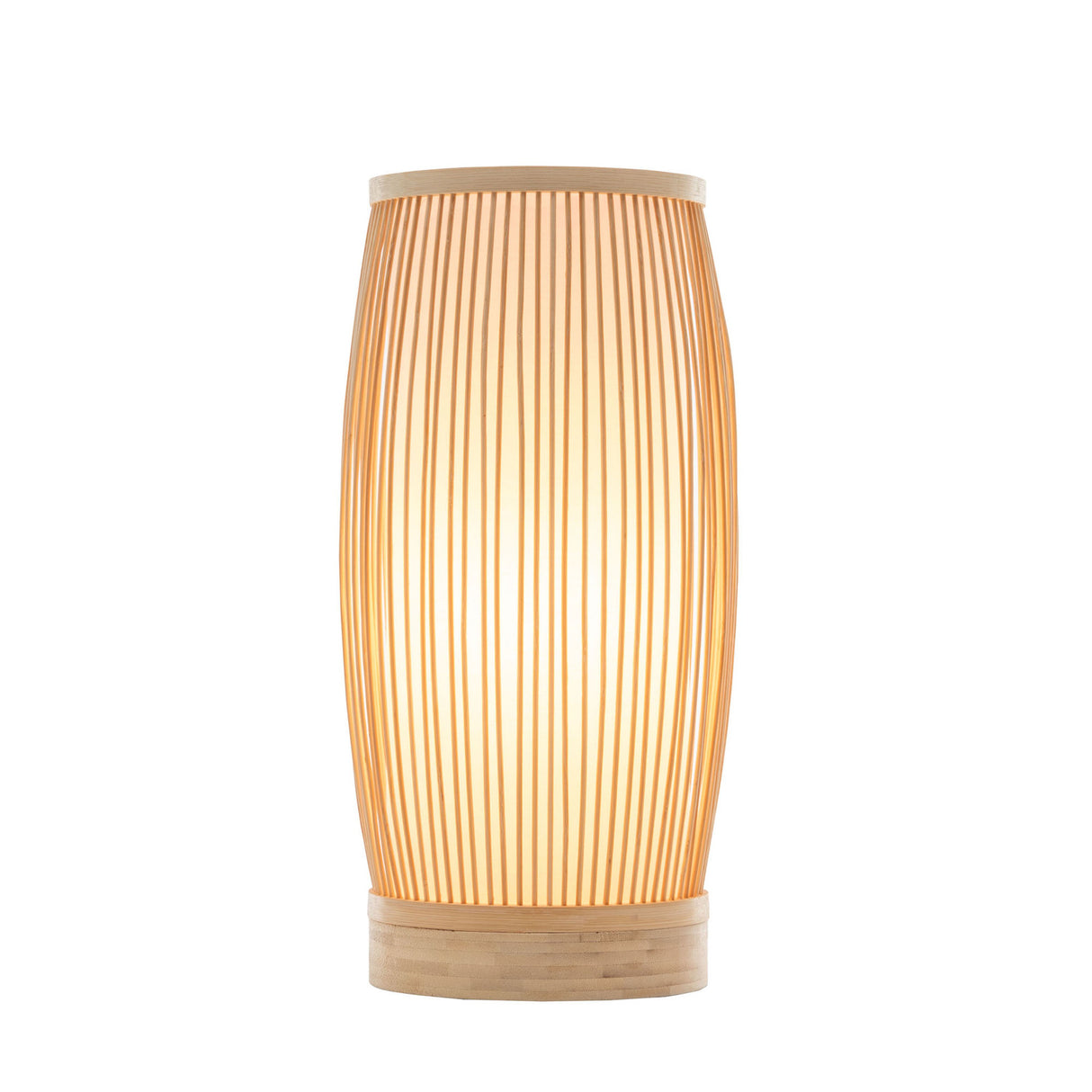 Woven bamboo cylinder table lamp in natural finish - view 2