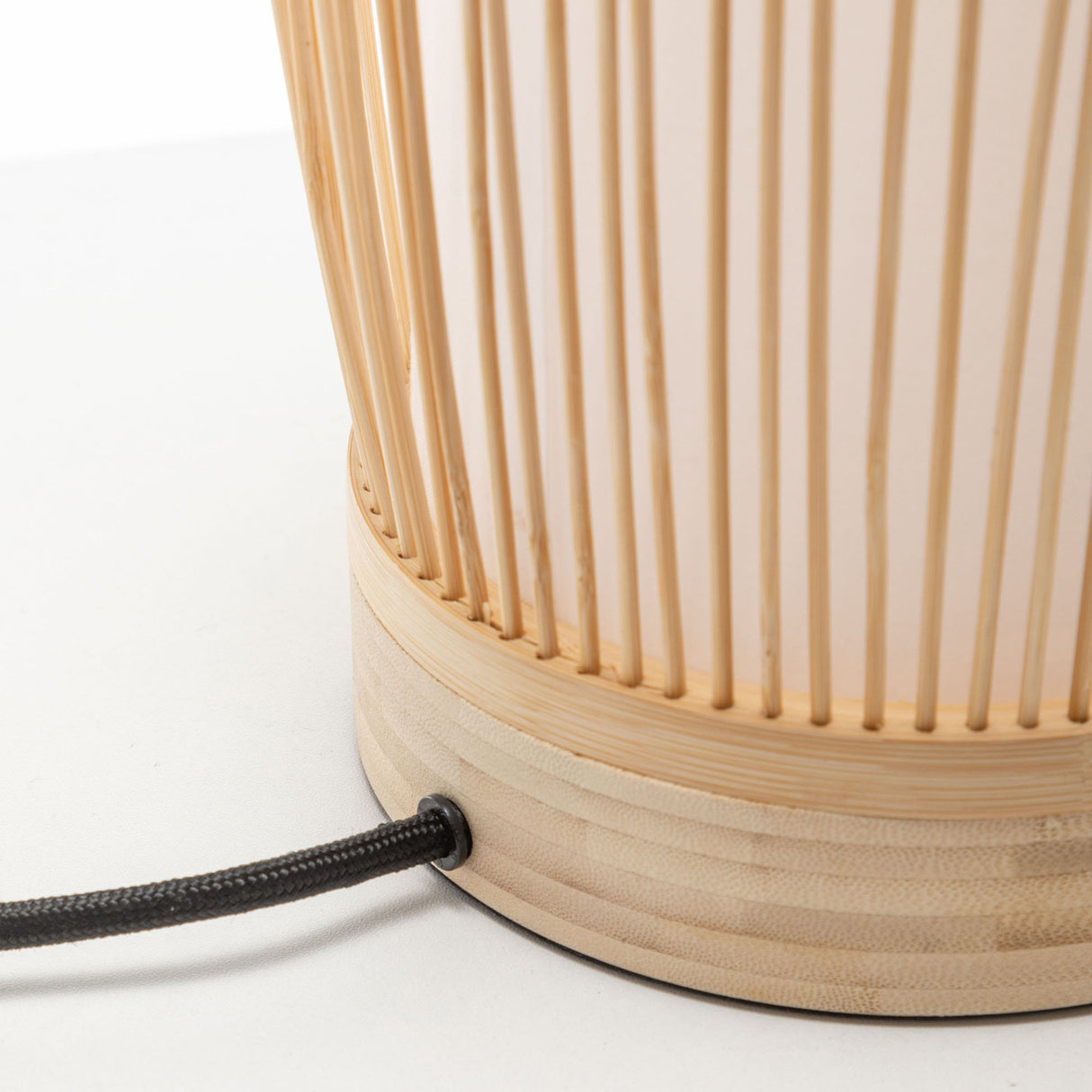 Woven bamboo cylinder table lamp in natural finish - view 3