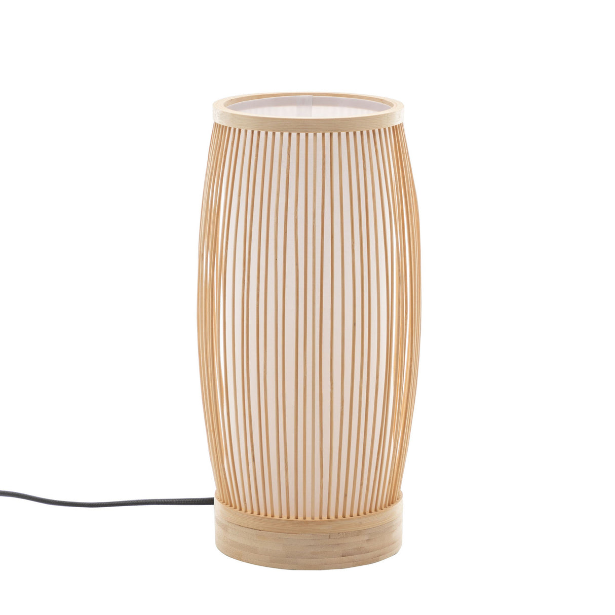 Woven bamboo cylinder table lamp in natural finish - view 6