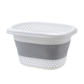 Tocumwal grey foldable 28L laundry basket with built in handle collapsed flat