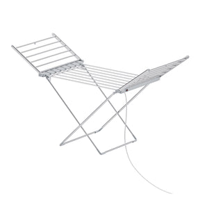 Goombungie electric heated folding clothes dryer rack in a living space