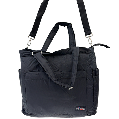 Large black baby nappy changing travel tote bag