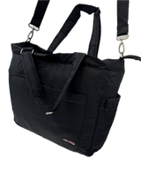 Large black baby nappy changing travel tote bag