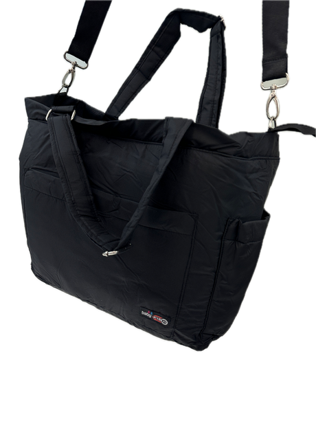 Large black baby nappy changing travel tote bag