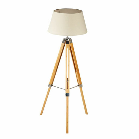 Large Bamboo Tripod Floor Lamp — Beige Linen Shade, Contemporary and Vintage Styles — Allure Home Collections