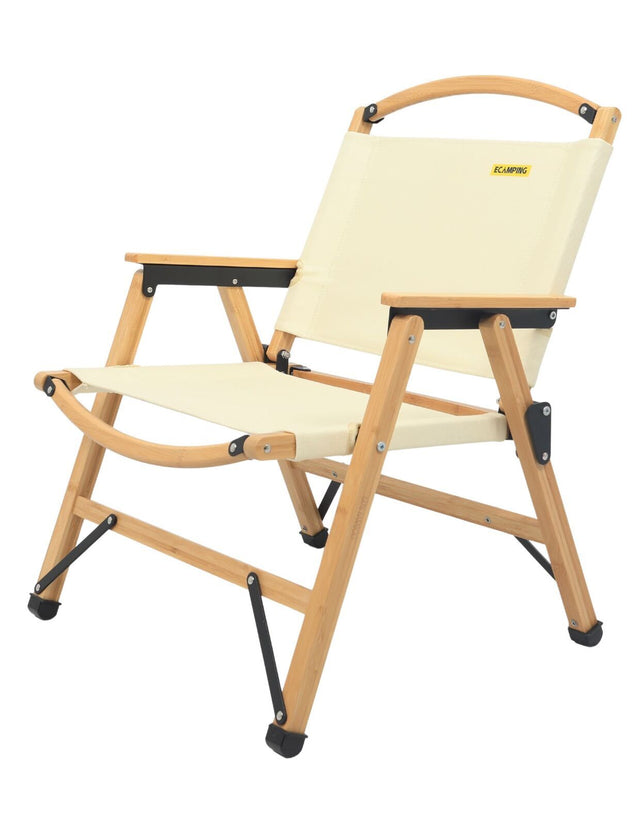 Khaki bamboo folding camp chair with breathable canvas seat