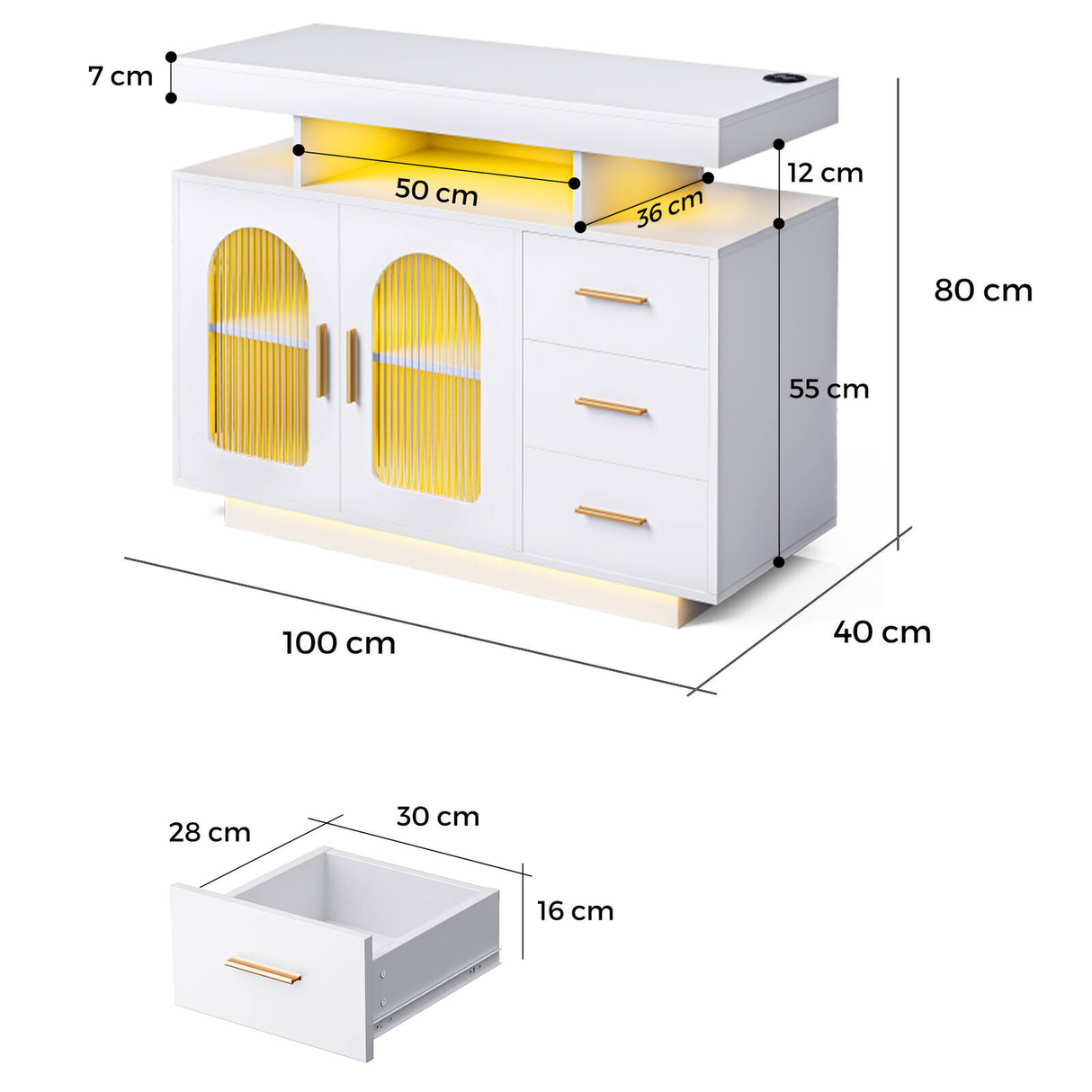 Modern Buffet Sideboard Cabinet with LED Lighting