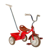 Champion red kids tricycle with parent push bar and rear bucket