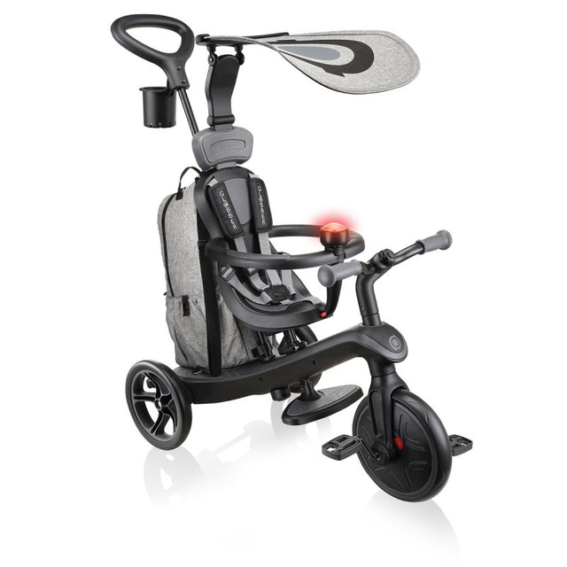 Black and grey 4 in 1 kids trike with canopy and parent handle