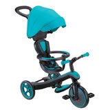 Teal 4 in 1 kids trike with canopy and parent handle