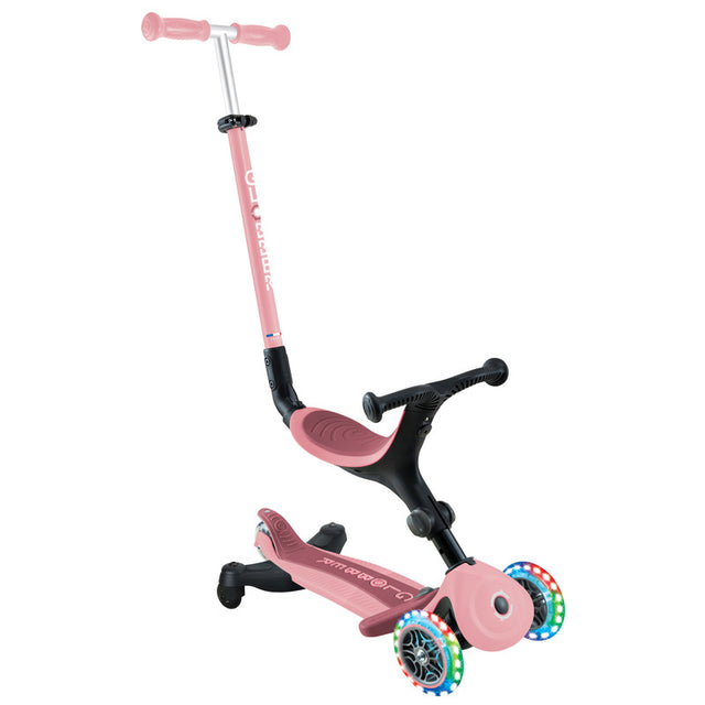 Pastel pink 3 in 1 kids scooter with seat and light up wheels