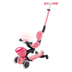 Pastel pink 3 in 1 kids scooter with seat and light up wheels