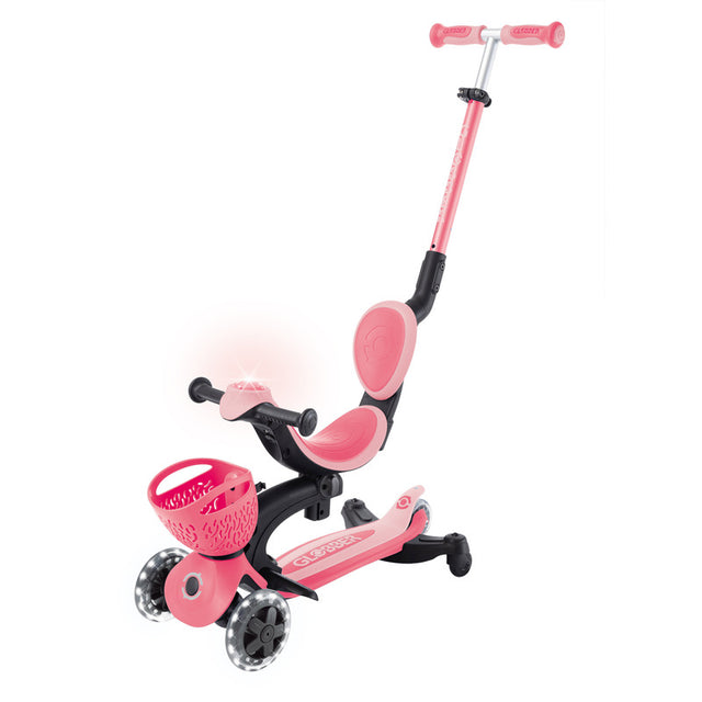Pastel pink 3 in 1 kids scooter with seat and light up wheels