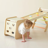 Wooden climbing frame side view