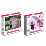 Garden playhouse with pink fence side view