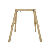 Timber swing frame in a backyard