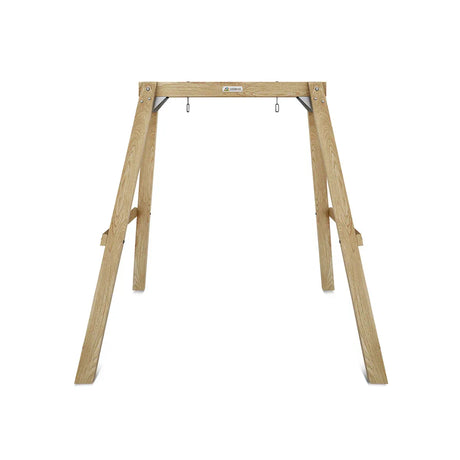 Timber swing frame in a backyard