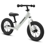 Pearl white 12 inch kids balance bike with padded saddle