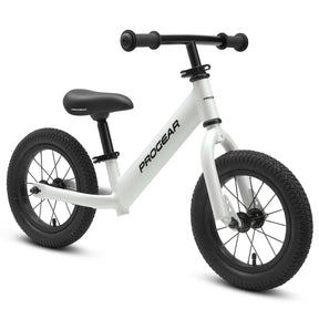 Pearl white 12 inch kids balance bike with padded saddle