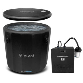 Barrel cold plunge ice bath with chiller unit, 340L inflatable tub