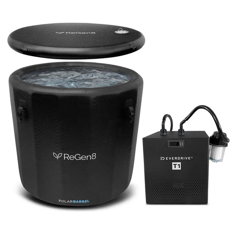Barrel cold plunge ice bath with chiller unit, 340L inflatable tub