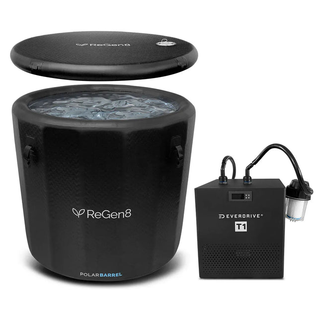 Barrel cold plunge ice bath with chiller unit, 340L inflatable tub
