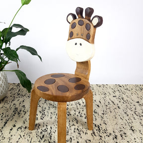 Kids wooden animal chair with hand painted giraffe design