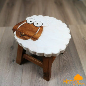 Children's wooden animal stool in a sheep design