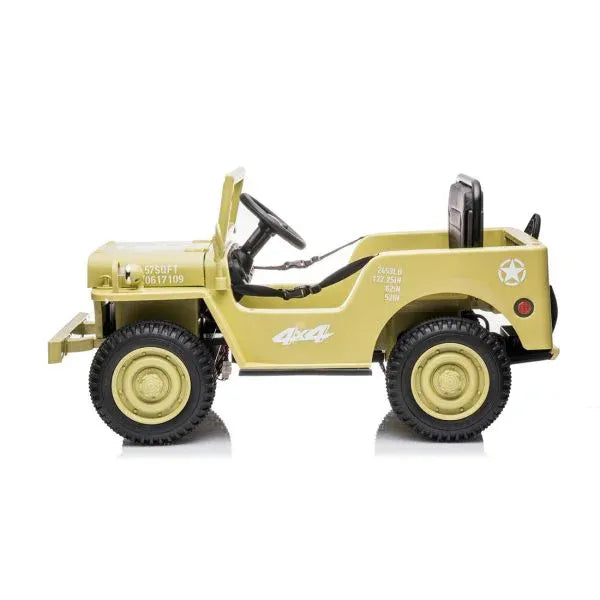 Brooklands Kids Ride On Car, 12V Electric Military Jeep, Khaki