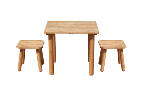 Qtoys Classic Square Table and 2 Stools — Sustainably Sourced Hardwood — Allure Home Collections