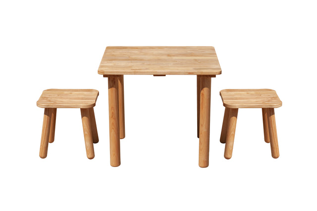 Qtoys Classic Square Table and 2 Stools — Sustainably Sourced Hardwood — Allure Home Collections