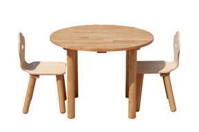Pukaki round natural wood kids table with two matching chairs
