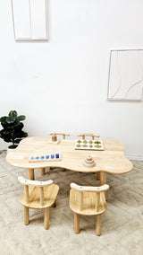 Monowai cloud shaped natural rubberwood kids table with four chairs