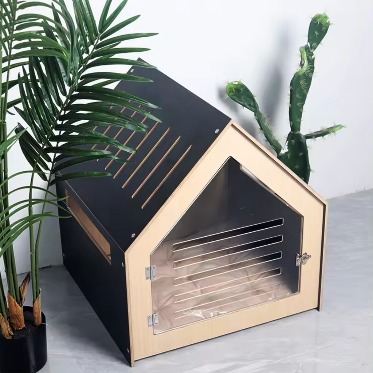 Collie Modern Dog Crate, Black, view 2