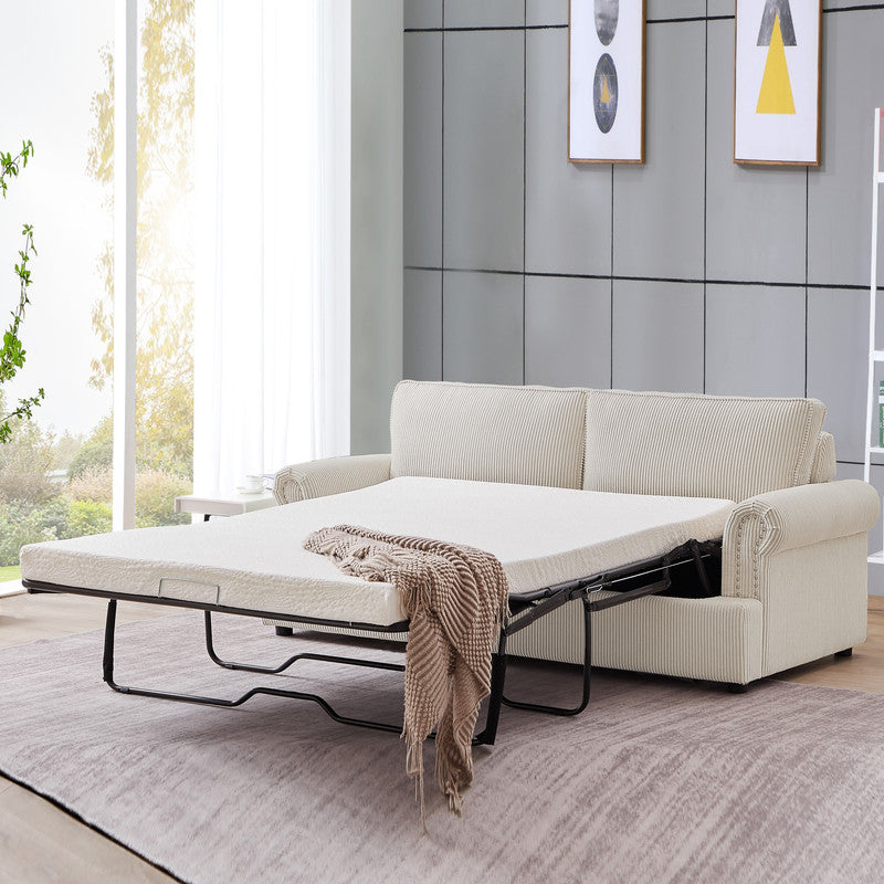 PHEBE Corduroy Cream 3 Seater Sofa Bed