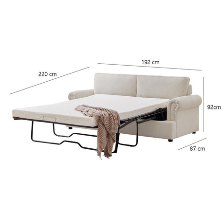 PHEBE Corduroy Cream 3 Seater Sofa Bed