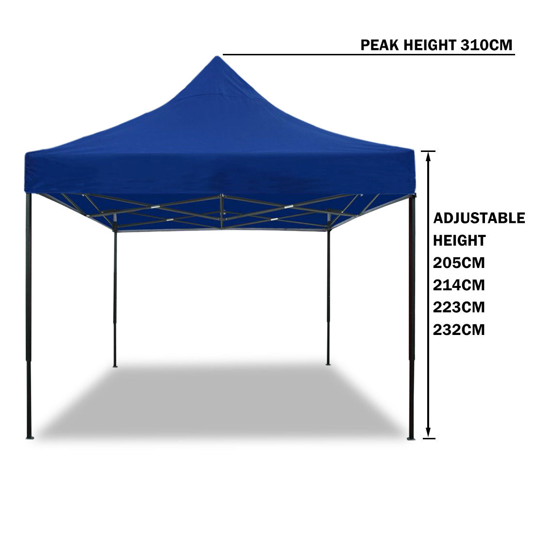 Dimension diagram of the 3 x 3 m blue pop up gazebo